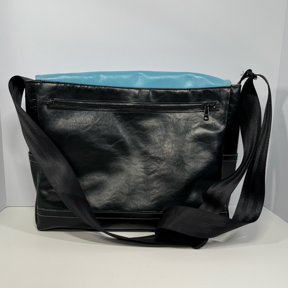 Queen Bee Creations- Chick Pea Blue and Black Shoulder Bag with Red Flower - Picture 2 of 16